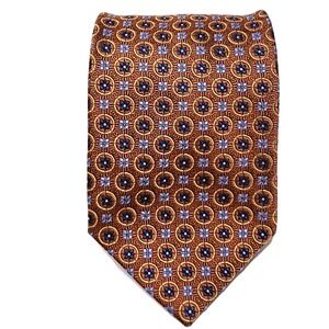 JoS. A. Bank 100% Silk Necktie Tie Copper Orange Blue Woven Geometric  60"